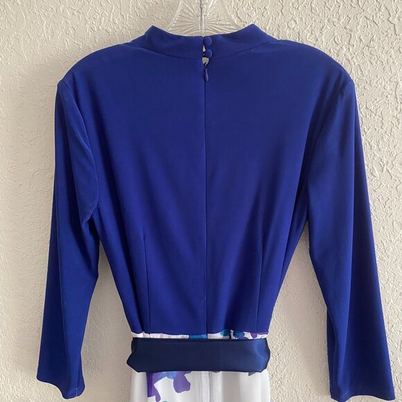 New Chetta B Maxi Dress 6 / 8 Watercolor Floral Navy Blue Winter White Gown NWT - Picture 7 of 13